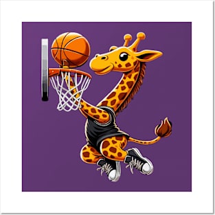 funny giraffe  basketball slam dunked Posters and Art